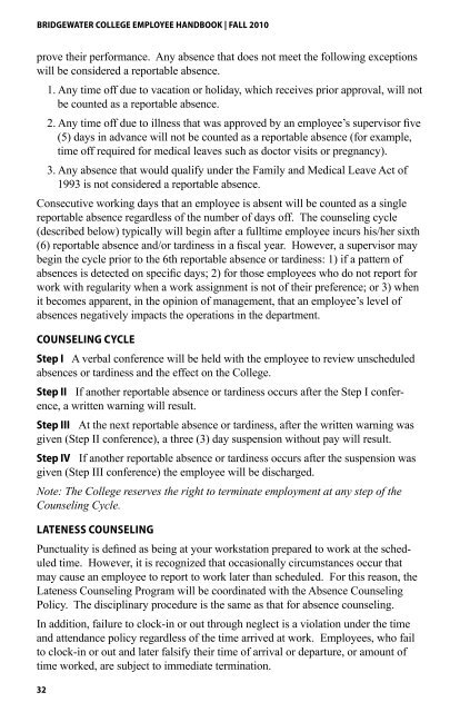 Employee Handbook 2010 - Home - Welcome - Bridgewater College