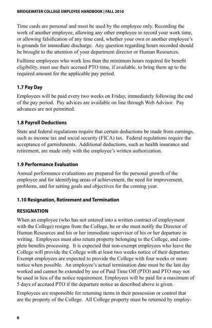 Employee Handbook 2010 - Home - Welcome - Bridgewater College