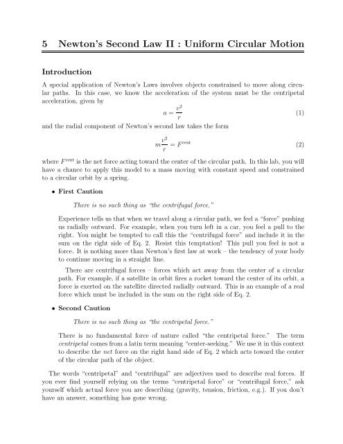 5 Newton's Second Law II : Uniform Circular Motion