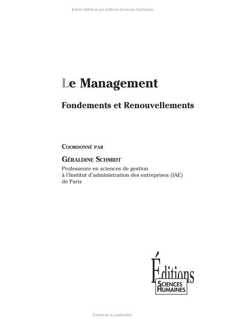 Le Management - Fondements et Renouvellements - Decitre