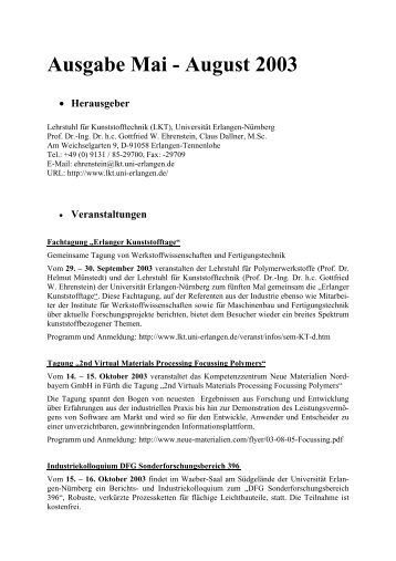 Newsletter 2003.1 - Lehrstuhl für Kunststofftechnik
