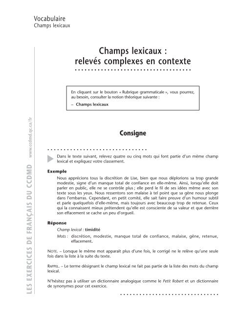 Champs Lexicaux Ccdmd