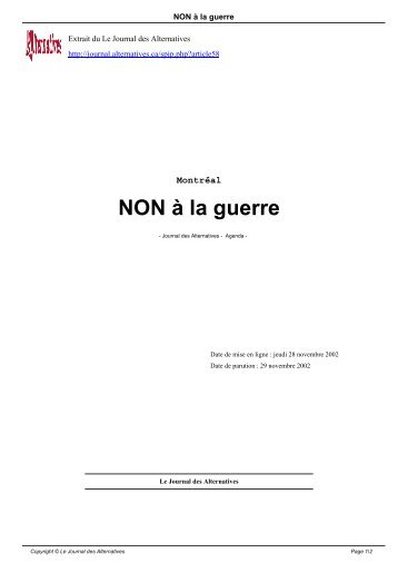 NON à la guerre - Le Journal des Alternatives