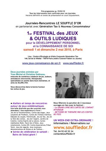 1er FESTIVAL des JEUX & OUTILS LUDIQUES ... - Le Souffle d'Or