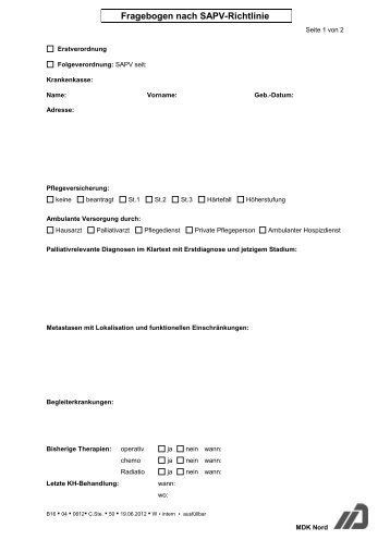 Fragebogen nach SAPV-Richtlinie - MDK Nord