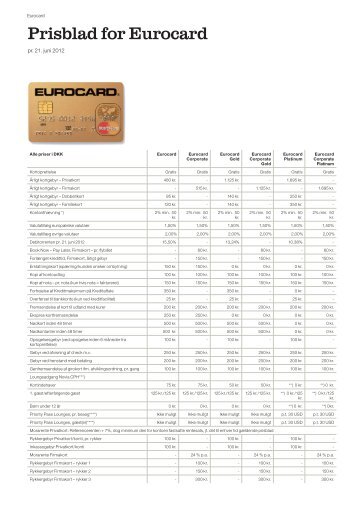 Prisblad for Eurocard