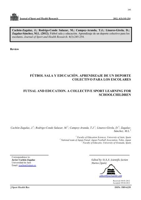fútbol sala y educación. aprendizaje de un deporte colectivo para ...