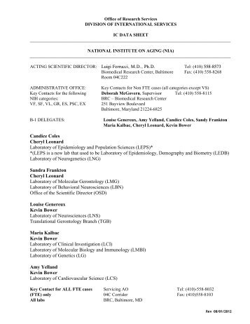 NIA Datasheet - NIH Division of International Services