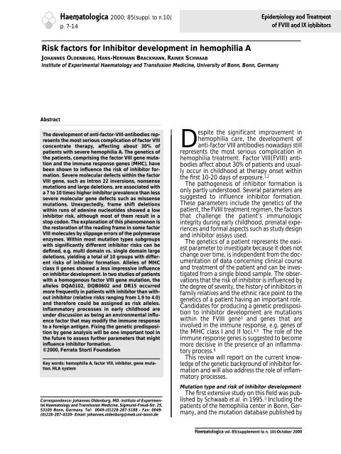 Haematologica 2000;85:supplement to no. 10 - Supplements ...