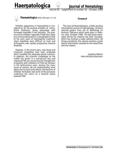 Haematologica 2000;85:supplement to no. 10 - Supplements ...