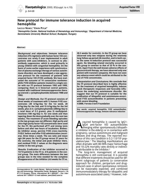 Haematologica 2000;85:supplement to no. 10 - Supplements ...