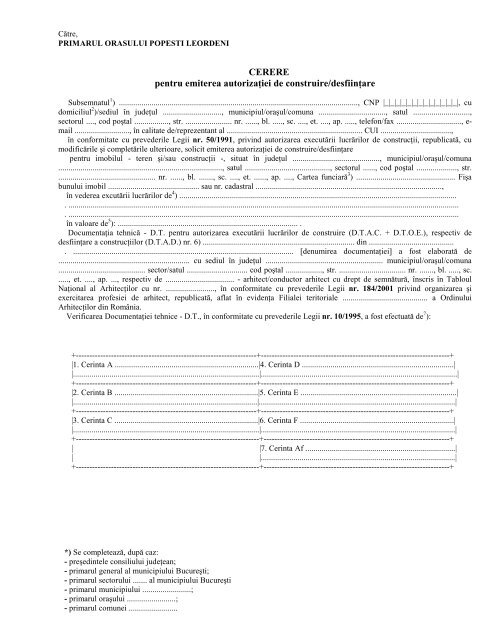 Model Cerere Autorizatie de construire