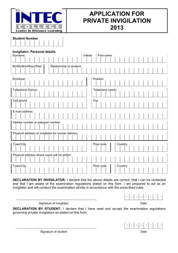 Private Invigilation Form - INTEC College