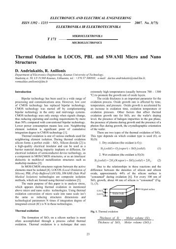 Thermal Oxidation in LOCOS, PBL and SWAMI Micro and Nano ...
