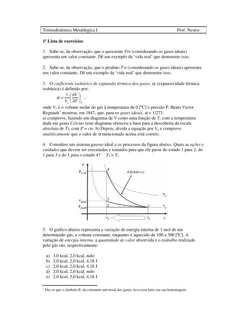 TermodinÃ¢mica MetalÃºrgica I Prof. Nestor 1Âª Lista de ... - Ufrgs