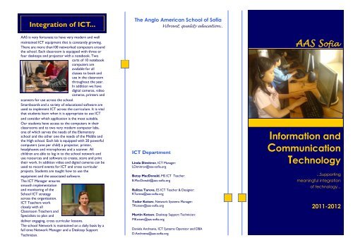 ICT at AAS Brochure - The Anglo-American School of Sofia
