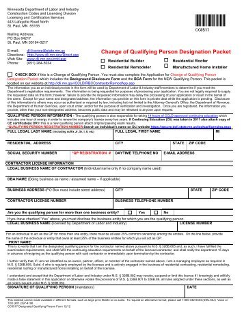 Change of Qualifying Person Designation Packet - Minnesota ...