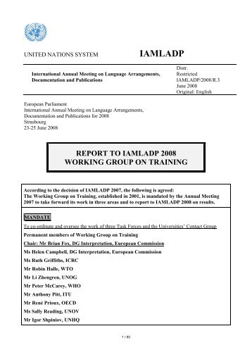 report to iamladp 2008 working group on training