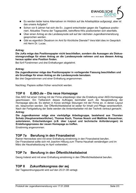 Protokoll vom 17.01.2008 - EJBO