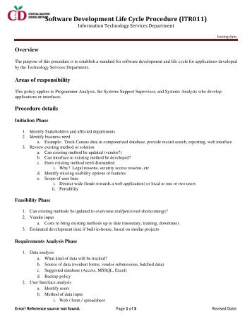 Software Development Life Cycle Procedure (ITR011)