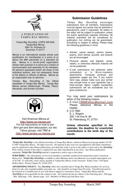 March 2007 eSounding - Tampa Bay Mensa