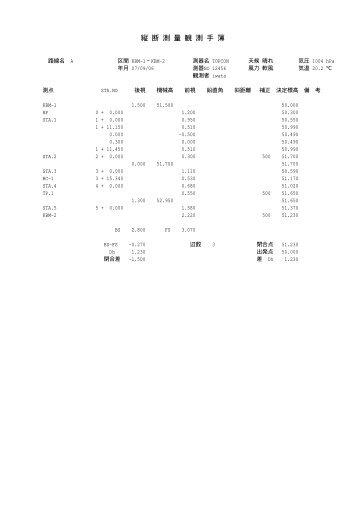 縦断測量観測手簿