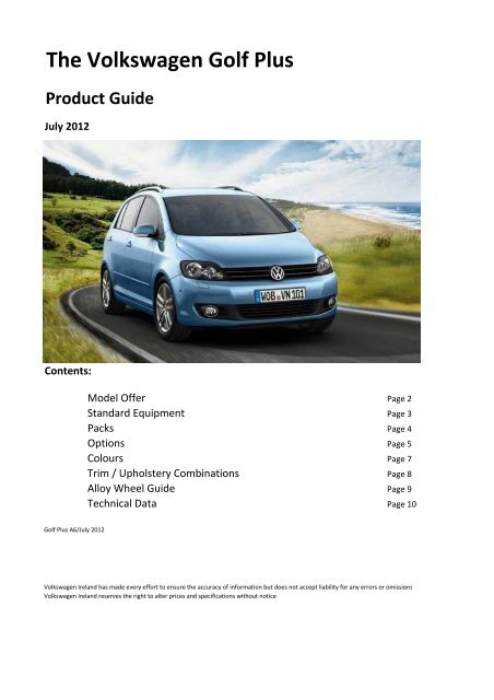 120621ac_Product Guide Golf Plus A6_July ... - Volkswagen Ireland