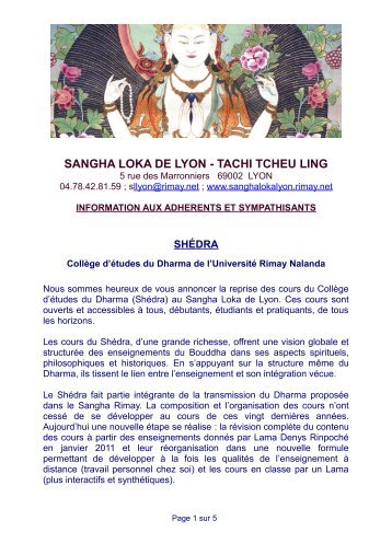 SANGHA LOKA DE LYON - TACHI TCHEU LING