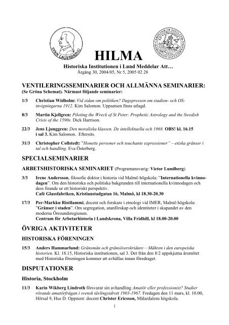 hilma_vt05_5.pdf (PDF 66 kB) - Historiska institutionen - Lunds ...