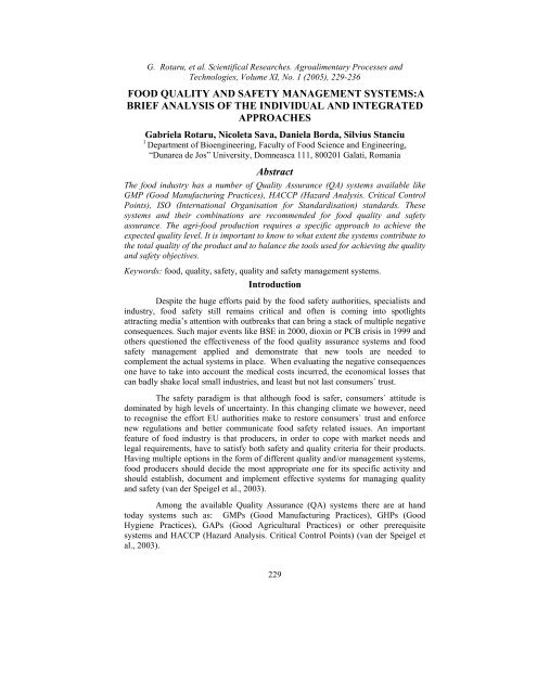 FOOD QUALITY AND SAFETY MANAGEMENT SYSTEMS:A BRIEF ...