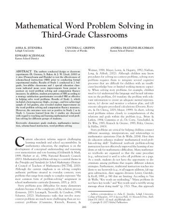 Article 4: Mathematical Word Problem Solving in Third-Grade ...