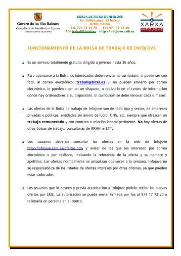 FUNCIONAMIENTO DE LA BOLSA DE TRABAJO DE INFOJOVE