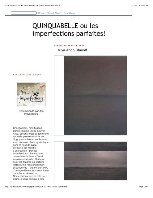 QUINQUABELLE ou les imperfections parfaites!: Miya Ando Stanoff