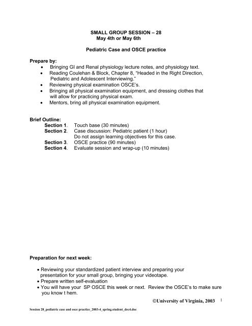 Session 28 Pediatric Case And Osce Practice 2003 - University of ...