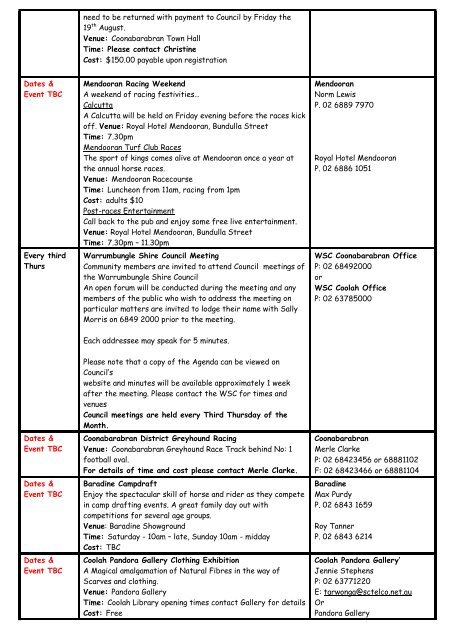 Warrumbungle Region 2012 Calendar of Events