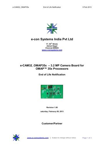 EOL Notification - e-con Systems