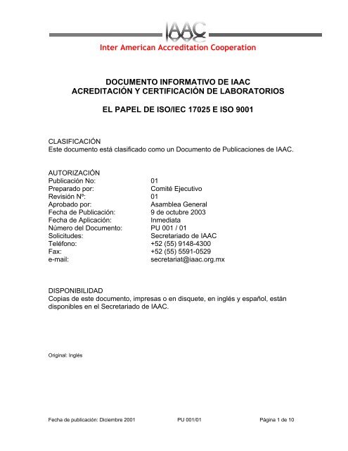 Inter American Accreditation Cooperation DOCUMENTO ... - IAAC