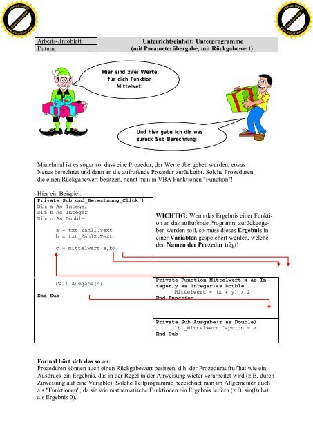 Unterrichtseinheit: Unterprogramme - Klassenwiki