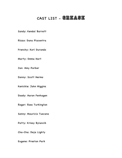 Cast List-Grease