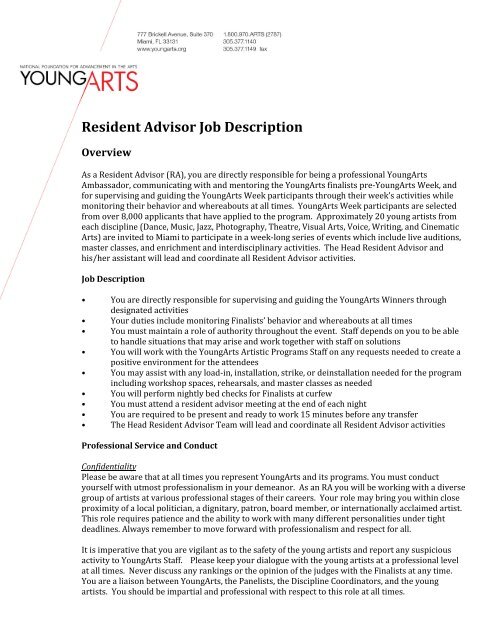 Resident Advisor Job Description