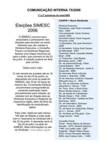 Eleições SIMESC 2006 - Sindicato dos Médicos do Estado de Santa ...