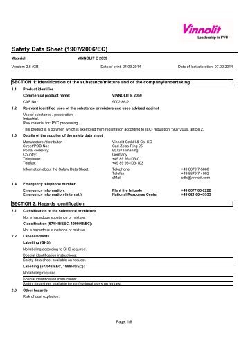 Safety Data Sheet (1907/2006/EC) - Vinnolit