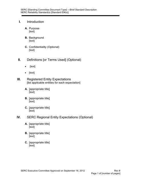 Standing Committee Documents Process - SERC Home Page