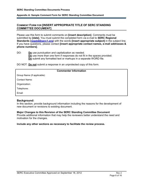 Standing Committee Documents Process - SERC Home Page