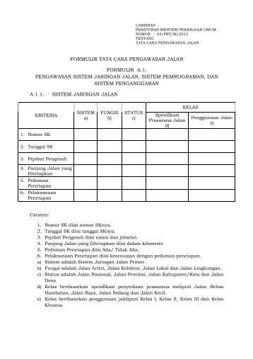 formulir tata cara pengawasan jalan formulir a1