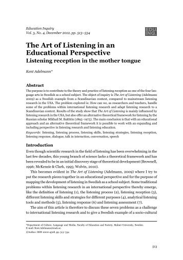 The Art of Listening in an Educational Perspective - Malmö högskola