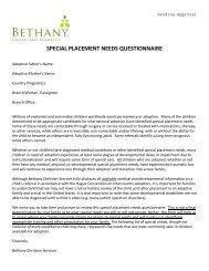 MEDICAL NEEDS QUESTIONNAIRE - Bethany Christian Services
