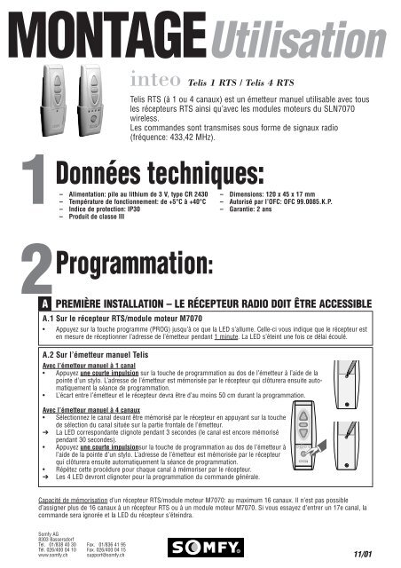 DonnÃ©es techniques - Telecommandes Toutes-marques