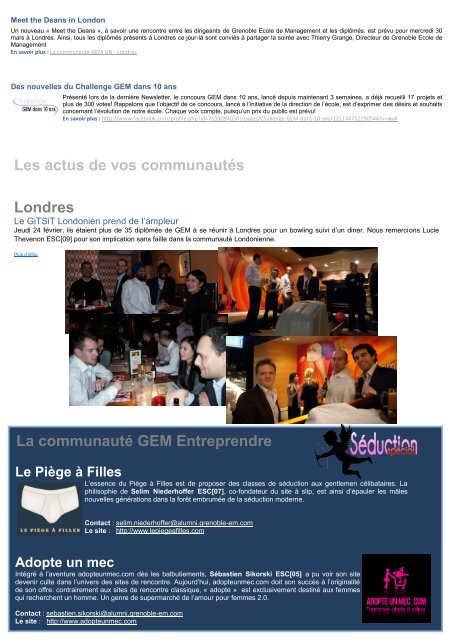 Les Echos de GEM AGENDA Mars 2011 La Vie de l'Association