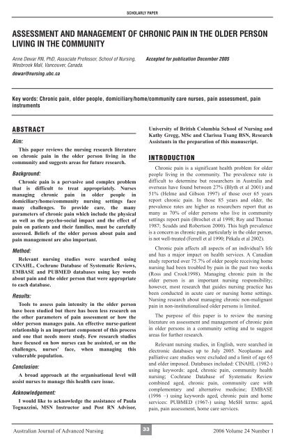 assessment and management of chronic pain in the older person